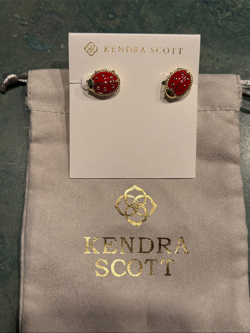 Brand new Kendra Scott Red Ladybug Stud Earrings with Gold Trim
